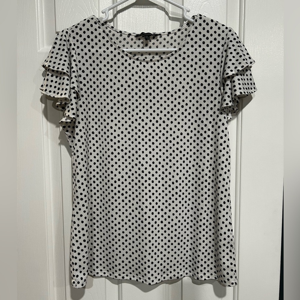 Adrianna Papell polka dot shirt with ruffle sleeves